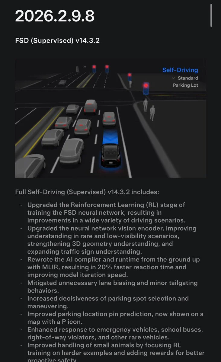 Tesla FSD V14.3.2 : un seul cerveau IA pour Summon, FSD et Robotaxi