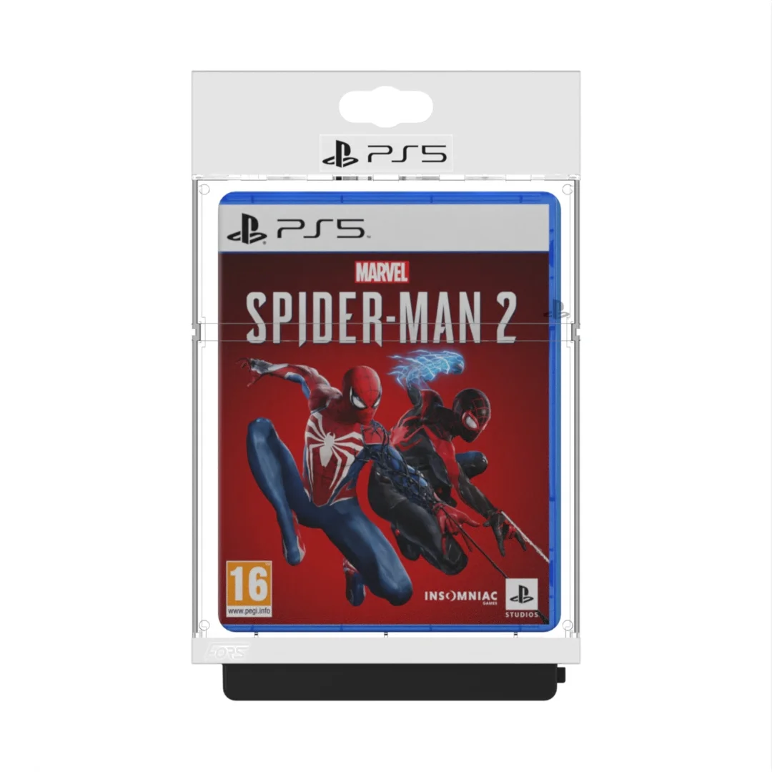 Boîtier antivol FORS officiel pour PlayStation 5 contenant Spider-Man 2, exactement le type de boîtier que Micromania met en vente aux particuliers