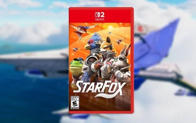Jaquette officielle Switch 2 de Star Fox, avec Fox McCloud et l'équipage sur fond orange