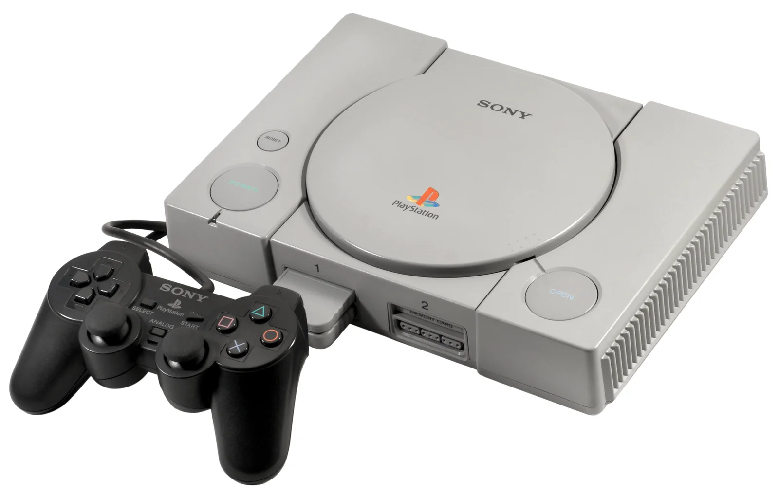 La première PlayStation et sa manette DualShock, symbole d'une marque bâtie sur le disque