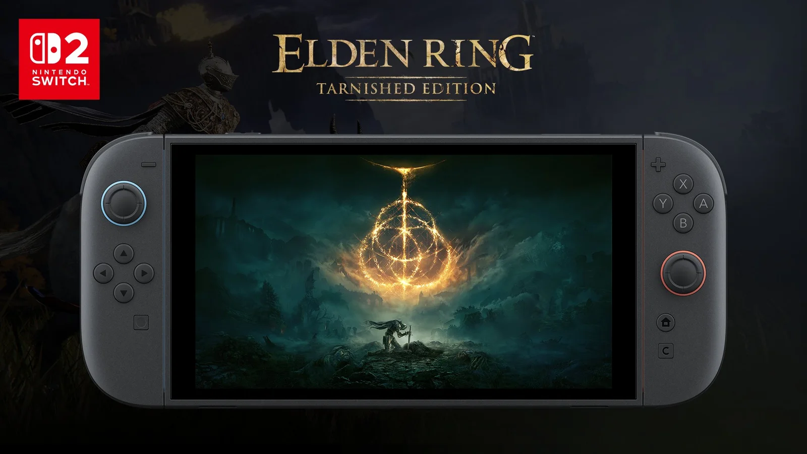 Elden Ring: Tarnished Edition affiché sur une Switch 2 en mode portable