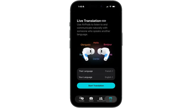 La traduction en direct des AirPods Pro 3 dans l'app Traduire d'Apple